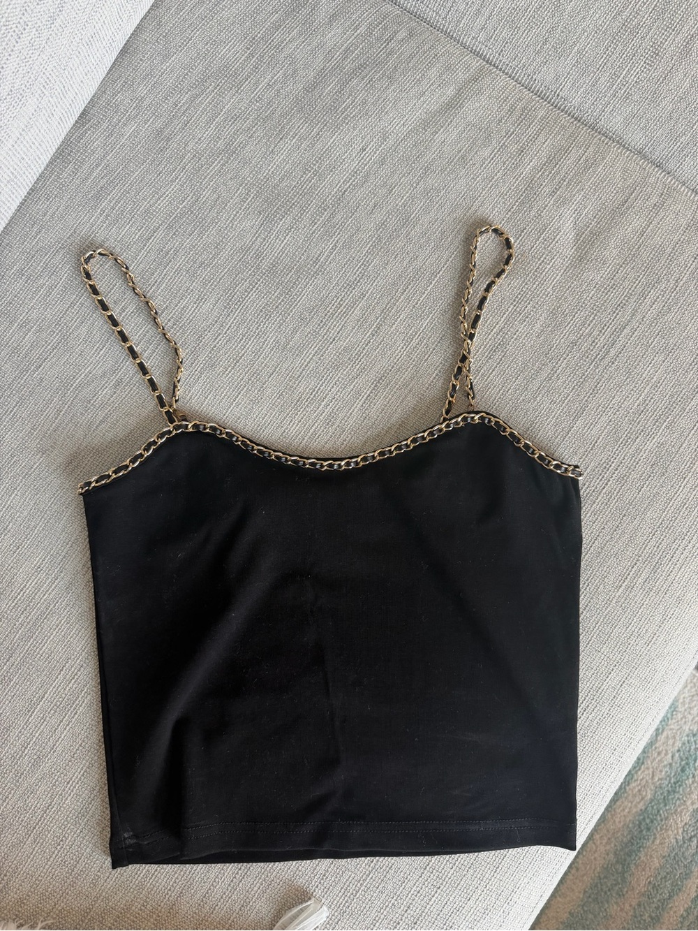 Gracia Black Cami Top with Gold Chain Trim